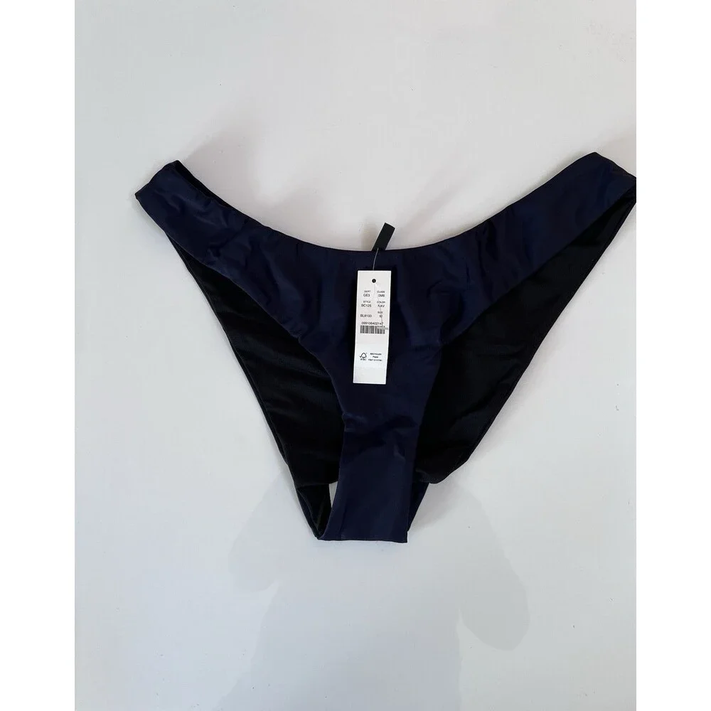 J. Crew Bikini Bottom Curved Waist Cheeky Mid-Rise High Cut Leg Navy Size M NWT